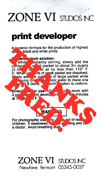 Zone VI Print Developer