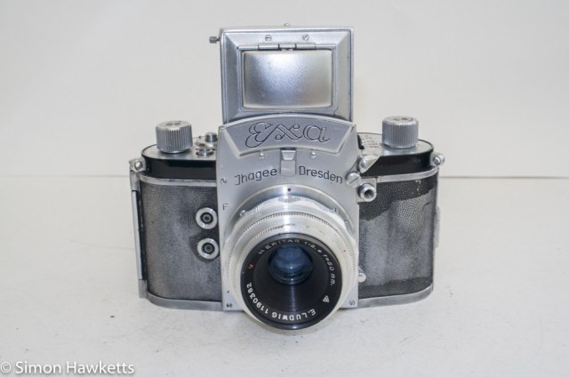 Exakta Exa version 4 - front view with viewfinder open