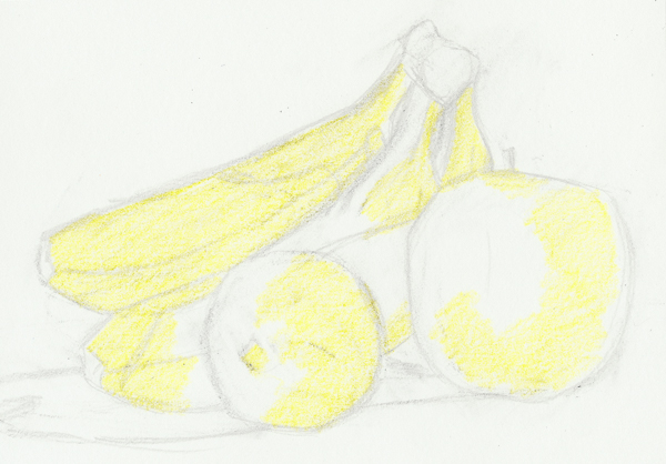 Pencil in first layer of yellows for the still life