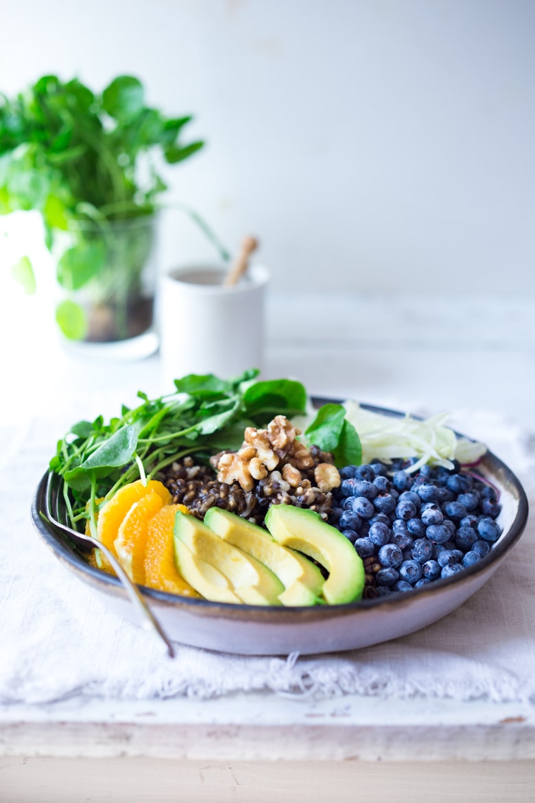 Summer Glow Bowl- a healthy, hearty salad loaded with fruits and vegetables that make the most impact on your skin, giving you a healthy glow! Vegan and delicious! | www.feastingathome.com