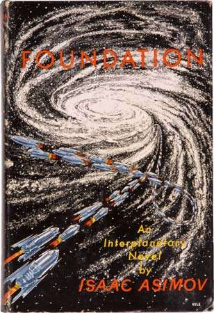 Isaac Asimov. Hard cover book cover of first edition, first issue of Foundation by Isaac Asimov published by Gnome Press Publishers, New York in 1951, 255 pages. science fiction