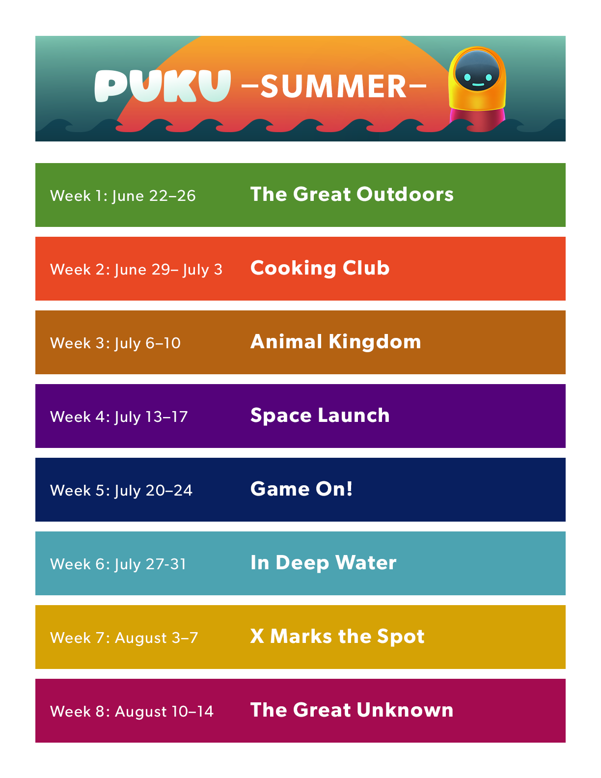 Puku Summer Calendar