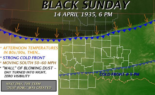 NWS Norman Graphicast Depicting the Surface Weather Conditions at 6:00 pm CST on April 14, 1935
