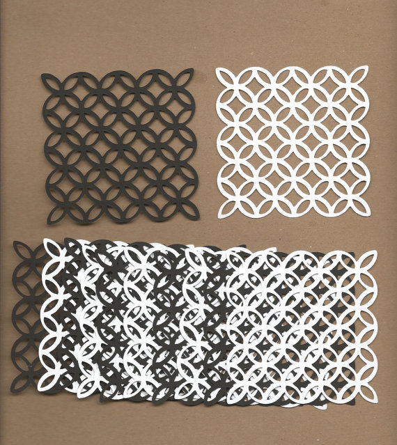 12- 3.5 inch squares Black and White Paper Lace Cricut Die Cut