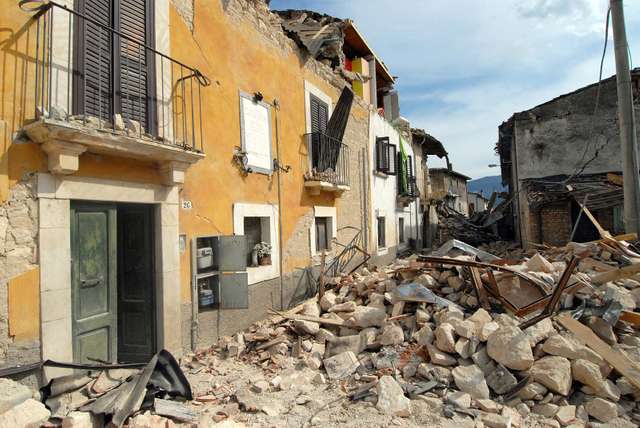 Damage in an area affected by the L'Aquila earthquake of 2009.