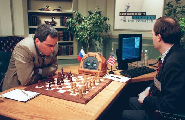 Garry Kasparov playing against Deep Blue, the chess-playing computer built by IBM.