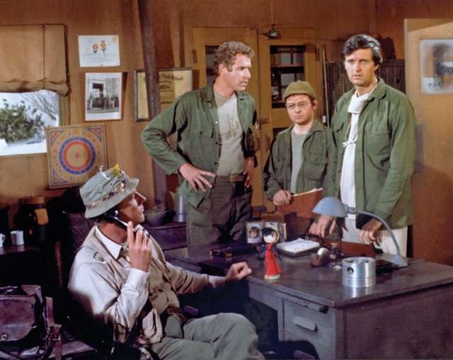 (From left) Actors McLean Stevenson, Wayne Rogers, Gary Burghoff, and Alan Alda in a scene from the television series M*A*S*H.