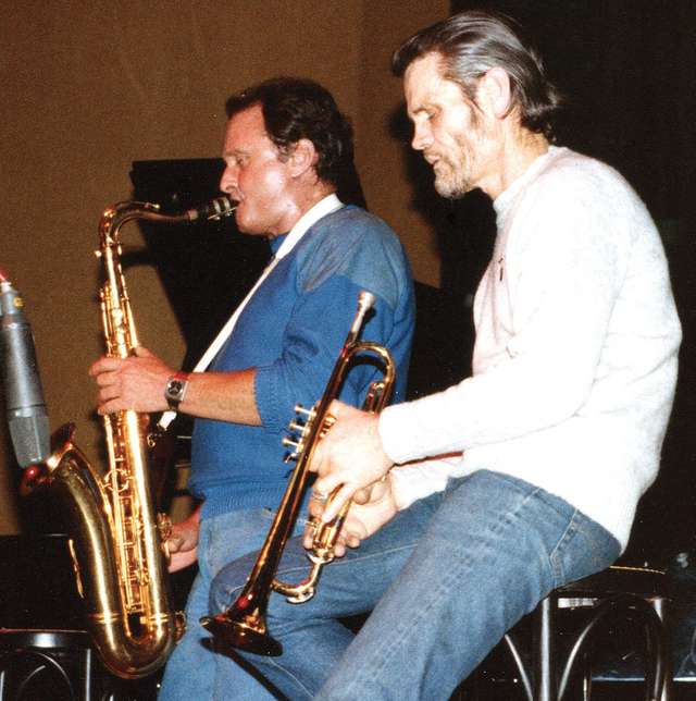 Chet Baker (right) performing with Stan Getz, 1983.