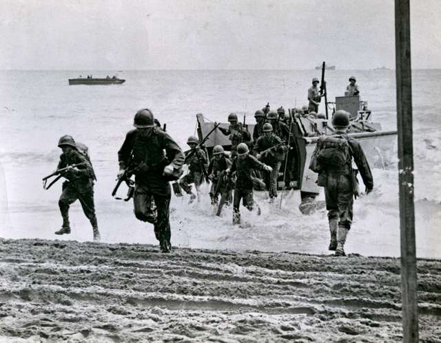U.S. Marines landing on Guadalcanal, August 1942.
