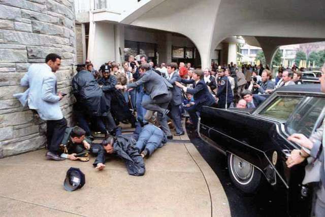 Outside the Washington Hilton hotel after the assassination attempt on Pres. Ronald Reagan by John W. Hinckley, Jr., in Washington, D.C., March 30, 1981.