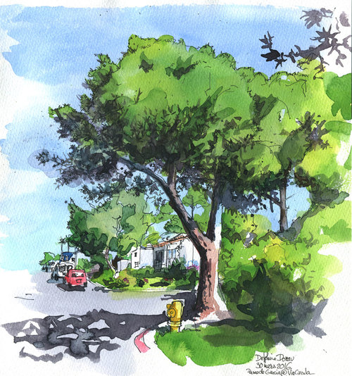 A corner of the road, on the hill