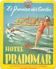 Hotel Pradomar ~BARRANQUILLA COLOMBIA~ Great Water Skier / Pin-up Luggage Label